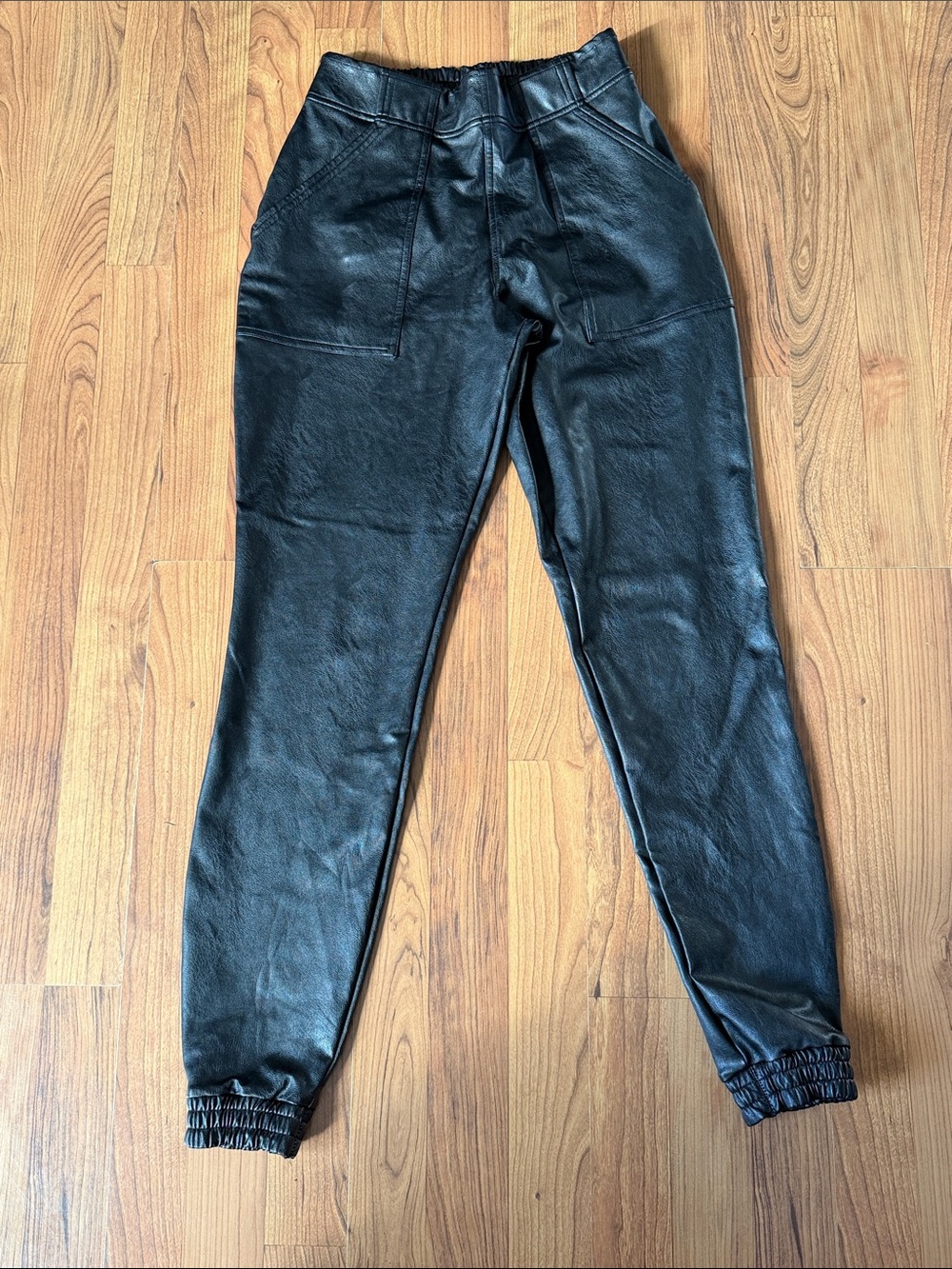 SPANX Black Faux Leather Joggers Size Small
